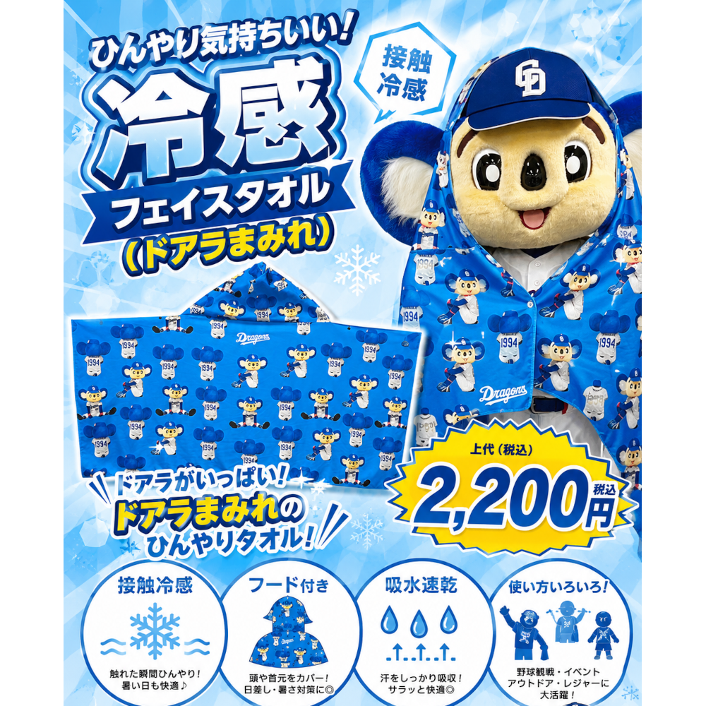 冷感フェイスタオル（ドアラまみれ）